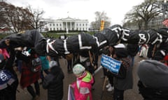 Indigenous leaders protest against the Dakota Access and Keystone XL pipelines in front of the White House in March 2017