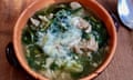 Rachel Roddy's minestra maritata or 'married' soup with greens and sausage.