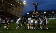 Newcastle win a lineout against Northampton.