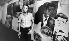 Robert Rauschenberg in front of his picture of President Kennedy