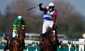 Jockey Derek Fox rides One for Arthur (C) to win the Grand National horse race on the final day of the Grand National Festival horse race meeting at Aintree Racecourse in Liverpool, northern England on April 8, 2017.  / AFP PHOTO / Oli SCARFFOLI SCARFF/AFP/Getty Images