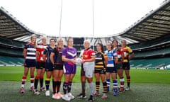 Members of the 10 teams attend the launch of the Tyrrells Premier 15 competition at Twickenham: left to right; Amelia Buckland-Hurry of Bristol Ladies, Courtney Peryer of Gloucester Hartpury, Zoe Bennion of Worcester Valkyries, Lotte Clapp of Saracens, Rachel Malcolm of Loughborough Lightning, Amy Turner of Harlequins FC, Kate Alder of Wasps Ladies, Hannah Morton of Darlington Mowden Park Sharks, Ash Neale of Firwood Waterloo and Rowena Burnfield of Richmond.