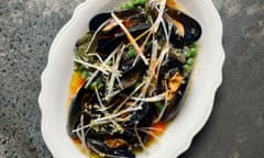 Oscar Solomon's recipe for lemon ouzo mussels, warrigal greens and tomato oil