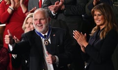 Rush Limbaugh in February last year during a ceremony in which he was awarded the Medal of Freedom by Donald Trump.