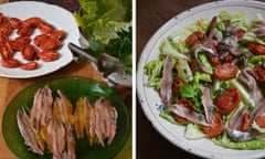 Rachel Roddy's little gem lettuce, roast tomato and anchovy salad.