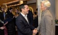 Tsipras meets Lagarde during a bilateral meeting in Davos.