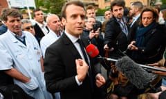 Emmanuel Macron campaigning near Paris