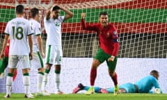 Portugal’s Cristiano Ronaldo celebrates after scoring his side’s equaliser and record breaking 110th international goal.