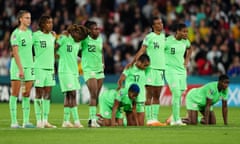 Nigeria's team huddle during the last-16 penalty shootout against England