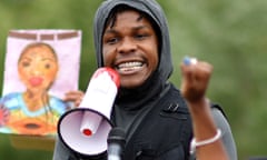 Black Lives Matter Movement Inspires Protest In London<br>LONDON, ENGLAND - JUNE 03: Actor John Boyega delivers a speech during a Black Lives Matter protest in Hyde Park on June 3, 2020 in London, United Kingdom. The death of an African-American man, George Floyd, while in the custody of Minneapolis police has sparked protests across the United States, as well as demonstrations of solidarity in many countries around the world. (Photo by Justin Setterfield/Getty Images)