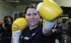 Liberal Democrats leader Jo Swinson wearing boxing gloves