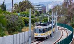 A train heading to Santa Monica from LA on the extended Expo Line.