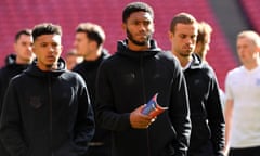England’s Joe Gomez, centre, has gone home following a training ground accident ahead of the national side’s encounter against Kosovo on Sunday.
