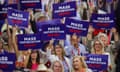 Day 3 of the Republican National Convention in Milwaukee, Wisconsin<br>Delegates holds "Mass deportation now" signs on Day 3 of the Republican National Convention (RNC), at the Fiserv Forum in Milwaukee, Wisconsin, U.S., July 17, 2024. REUTERS/Brian Snyder