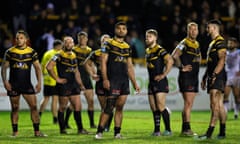 Castleford Tigers v Leeds Rhinos - Betfred Super League - Mend-A-Hose Jungle<br>Castleford Tigers players appears dejected during the Betfred Super League match at the Mend-A-Hose Jungle, Castleford. Picture date: Thursday March 28, 2024. PA Photo. See PA story RUGBYL Castleford. Photo credit should read: Richard Sellers/PA Wire. RESTRICTIONS: Use subject to restrictions. Editorial use only, no commercial use without prior consent from rights holder.