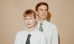 Jenny Hval and Håvard Volden, AKA Lost Girls, both wearing a white shirt and tie