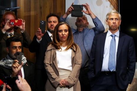 Stella Assange, wife of WikiLeaks founder Julian Assange, attends a press conference at East Hotel on June 26, 2024 in Canberra, Australia.