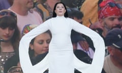 Marina Abramović on the Pyramid stage at Glastonbury festival.