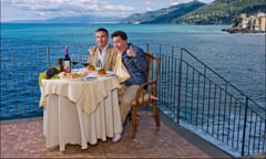 Steve Coogan and Rob Brydon enjoying dinner in sumptious surroundings in The Trip to Italy.