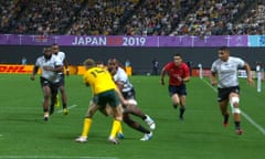 Reece Hodge’s high tackle on Peceli Yato that went unpunished in the Fiji v Australia match at the Rugby World Cup.