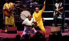 Supreme showmanship … Youssou N’Dour with talking drummer Assane Thiam at the Proms.