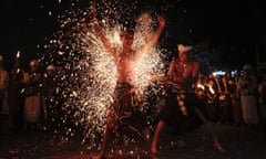 A fire fight ritual held on the day of silence Bali, Indonesia