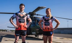 John Bateman and Ruby-Jean Kennard wear Wests Tigers’ 2023 Anzac Round commemorative jersey