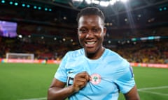 Chiamaka Nnadozie celebrates victory over the co-hosts Australia at Brisbane Stadium.