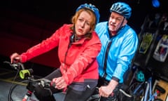 Returning to live theatre ... Jane Thornton and John Godber in Scary Bikers at the Trafalgar Studios, London, in 2019. 