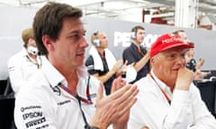 Toto Wolff pictured with Niki Lauda in the Mercedes garage.
