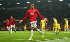 Mason Greenwood celebrates after scoring for Manchester United.