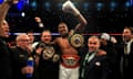 Anthony Joshua celebrates victory over Wladimir Klitschko.