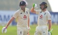 Jos Buttler and Dom Sibley celebrate the win.