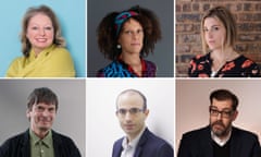 six authors composite - top - Hilary Mantel, Bernardine Evaristo, Torrey Peters. bottom - Ian Rankin, Yuval Noah Harari, Richard Osman