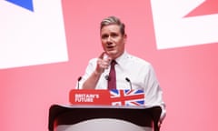 Keir Starmer made his speech with shirt-sleeves rolled up after removing his jacket when it was covered in glitter by a protester.