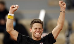 Diego Schwartzman celebrates after reaching the first Grand Slam semi-final of his career. 