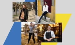 A composite photograph of four women agains the yellow and blue of the Ukrainian flag