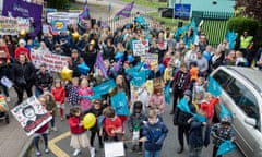 Parents and children protesting against the academisation of Waltham Holy Cross primary school in Essex, April 2019