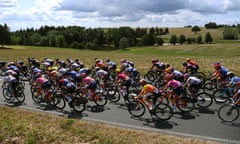 The pack rides together on stage three of the Tour de France Femmes