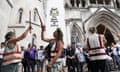 A protest against the Dartmoor wild camping ban outside the Royal Courts of Justice in London, where the ban was overturned on appeal last month.