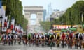 The peloton rides down the Champs-Elysees on the final stage of the 2017 Tour de France.