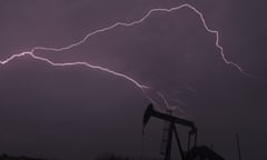 Lightning stretches across the sky as thunderstorms begin to roll into west Odessa, seen from Odessa, Texas, Wednesday, April 12, 2017. (Jacob Ford/Odessa American via AP)