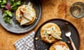 Rukmini Iyer’s crumpets with honeyed pears, dolcelatte and walnuts.