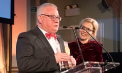 Sally Phillips presents the Public Servant of the Year award to winner Stephen Smith, Project Worker. The Guardian Public Service Awards held at One Marylebone in central London, 28 November 2017