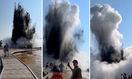 Geyser eruption in Yellowstone national park sends visitors fleeing – video