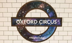 Night tube launch<br>A new Night Tube logo at Oxford Circus underground station, ahead of the launch of the service in London. PRESS ASSOCIATION Photo. Picture date: Thursday August 18, 2016. Photo credit should read: Dominic Lipinski/PA Wire