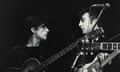 Stuart Sutcliffe and John Lennon performing in Hamburg, 1961.