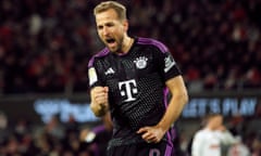 Harry Kane celebrates Bayern’s winner.