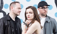 Iain Cook, Lauren Mayberry and Martin Doherty of Chvrches in Bushwick, New York.