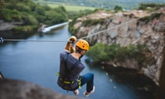 Zip lining man Via Ferrata Cornwall